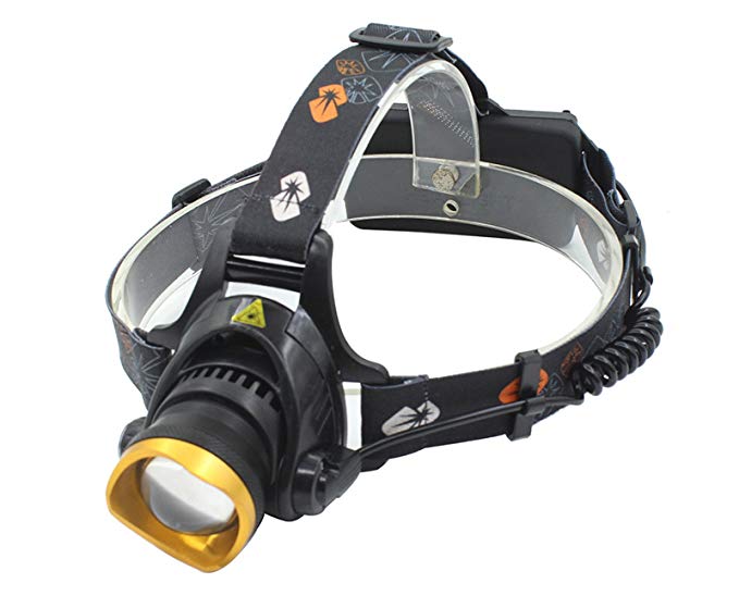 3000LM CREE T6 LED Waterproof Headlamp with 2 x 5000mAh 18650 Rechargeable Batteries and 1 X Charger, Car Charger (Gold)