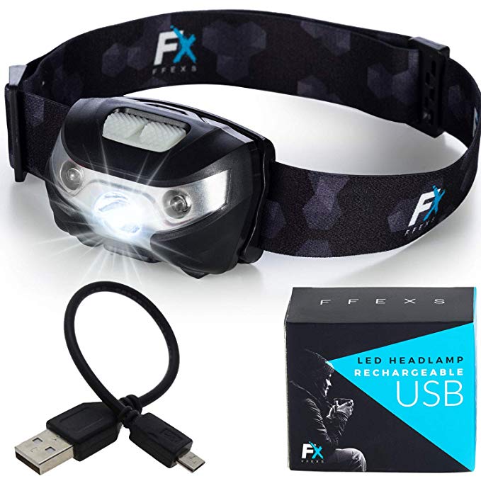 Headlamp LED Headlight Super Bright Premium USB Rechargeable Head Torch Waterproof Design - White & Red Light 5 Modes Comfortable Best Equipment Lamp Bulb Night Running Camping - Solar Flashlight Kids