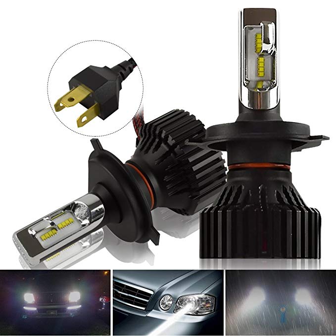 Kashine H4 LED Headlight Bulb Hi/Lo Conversion Kit 8000LM 6500K Super Bright White ZES Chip Auto LED Headlamp Replace Car HID Xenon Halogen Bulbs 12V, 1 Year Warranty