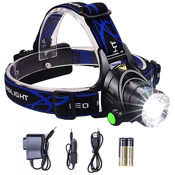 Lightess Headlamp LED Headlight Rechargeable Zoomable Head Lamp Waterproof Hand Free Torch Light