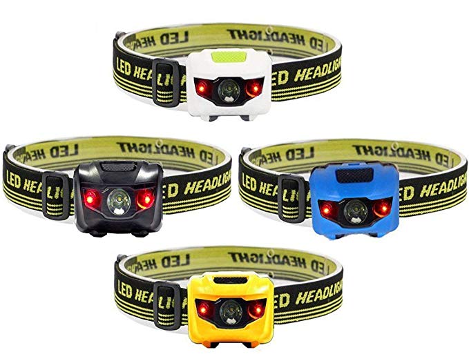 Ulako 4pcs Waterproof Headlamp Flashlight LED White Red Lights for BBQ Camping Running Hunting Hiking Reading