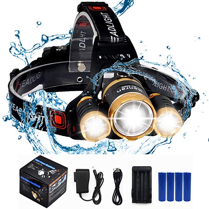 BenRan Best Headlamp-6000Lm flashlight-IMPROVED LED,Zoom Light with Rechargeable 18650,Bicycle Bike Helmet Headlight,Hunting flashlights Waterproof Bright Head Hard Hat Lights, Running or Camping head