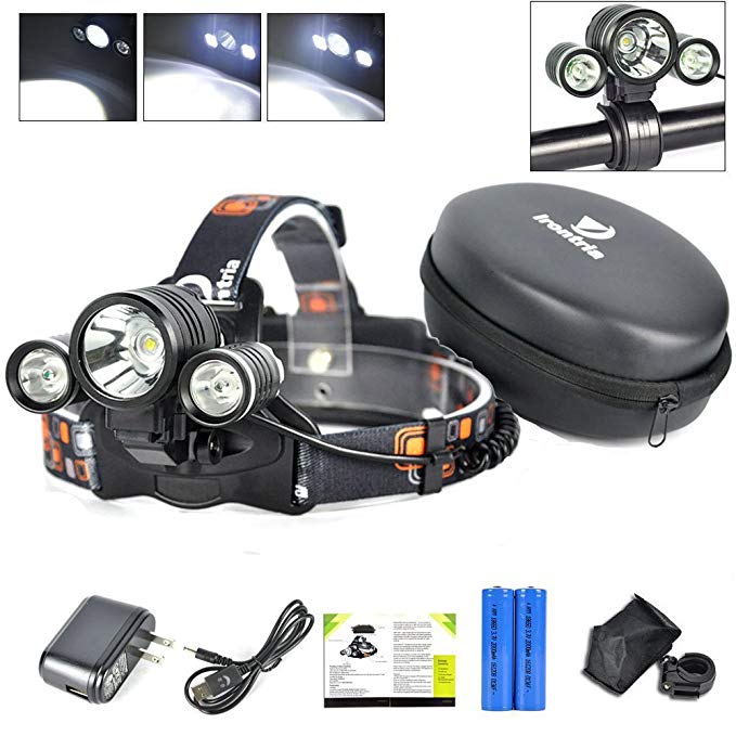 Irontria Best LED Headlamp Flash Light - Waterproof Super Bright Head Flashlight & White Lights Adjustable for Camping Reading Hiking Running Fishing Hunting Cycling - Brightest Focused Work Lamp