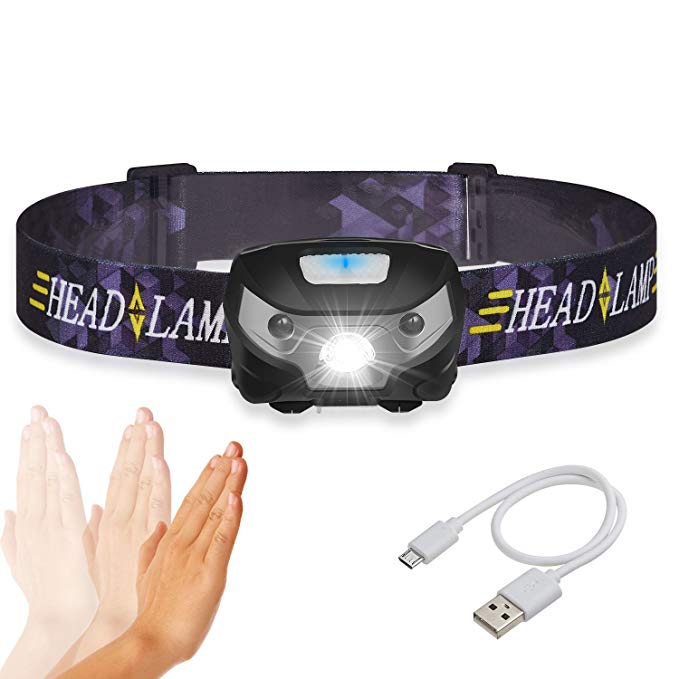 AIYYAO LED Headlamp Super Bright Premium USB Rechargeable Headlamps Waterproof Induction Headlamp Flashlight 5 Modes Comfortable Flashlight for Running Camping Reading