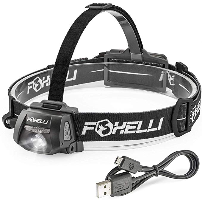 Foxelli USB Rechargeable Headlamp Flashlight – 280 Lumen, up to 100 Hours of Constant Light on a Single Charge, Ultra Bright, Waterproof, Impact Resistant, Lightweight & Comfortable Headlight