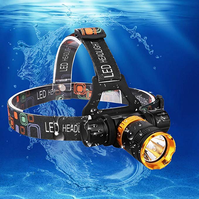 LED Waterproof Headlamp, Gentre Hands Free Head Lamp with Rechargeable Batteries & Battery Charger for Diving Camping Biking Hunting Fishing