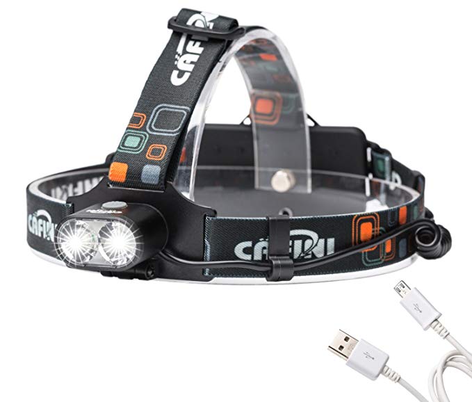 CAFINI LED Headlamp, Super Bright Rechargeable Headlamp Flashlight 3 Modes Zoomable Head Light, Runners Headlamps for Hiking, Camping, Reading, Fishing, Hunting, Outdoor Sports