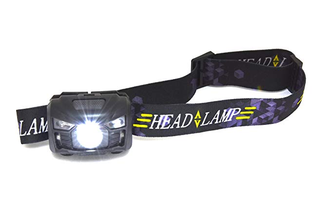 LED Rechargeable Headlamp Flashlight w/Red Light - Ideal for Hiking, Camping, Running - Bright, Lightweight and Water Resistant - Hands Free Sensor, Adjustable Head Strap - includes USB Charging Cable