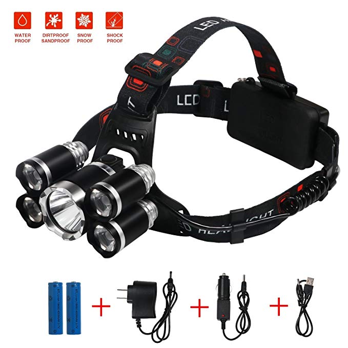 Brightest and Best LED Headlamp American Design 8000 Lumen flashlight-IMPROVED CREE LED Rechargeable 18650 headlight flashlights Waterproof Hard Hat Light Bright Head Lights Camping Running headlamps