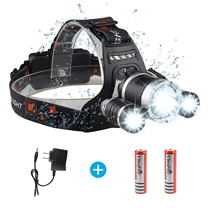 Brightest LED Headlamp Flashlight 6000 Lumen, BOSICAN CREE LED Rechargeable Battery 4 Modes, Headlight Waterproof Hands-free Hard Hat Light Super Bright Head Lamp Torch for Hunting Camping