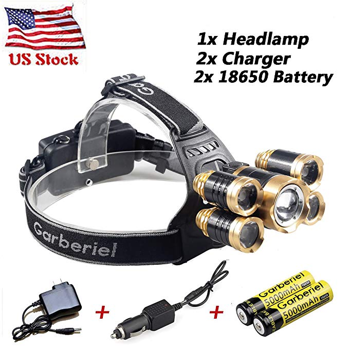 HeCloud 4 Modes 5X T6 LED Rechargeable 18650 Headlamp Headlight