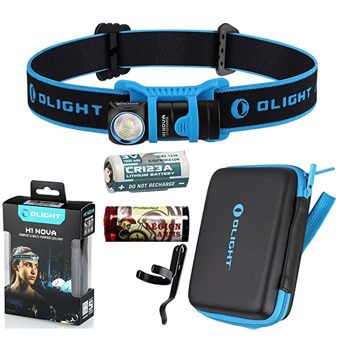 Olight H1 Nova 500 Lumen Cree LED Headlamp Detachable Compact Flashlight with headband, Pocket Clip, Pouch and LegionArms CR123A Battery (LED-1: Neutral White)