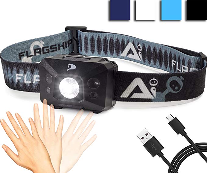 INSANE Sale! Flagship-X USB Rechargeable Hands Free Motion Sensing Waterproof LED Camping AI Headlamp Flashlight For Running - Black