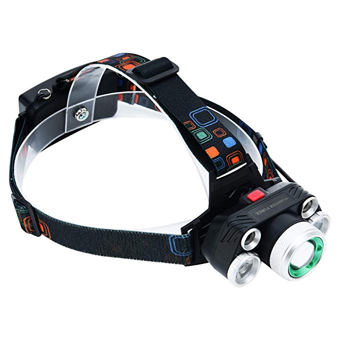 LED Headlamp By Purpose Force: Rechargeable Headlight Assembly With Zoomable Light & 4 Brightness Modes – Adjustable Head Lamp Flashlight For Cycling, Running, Hiking, Fishing – 3 Chargers Included