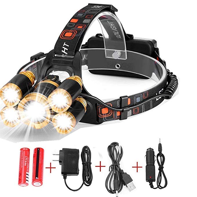 Best Headlamp,10000 Lumen 5 Led Headlamp XML T6+4Q5 Head Lamp Powerful Led Headlight,Improved LED Rechargeable 18650 Headlight flashlights Waterproof Hard Hat Light Camping Running headlamps