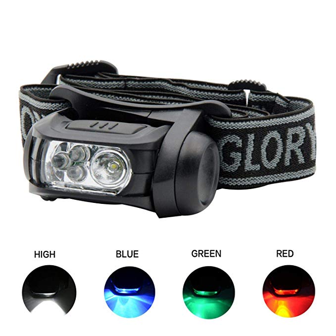 GLORYFIRE Tactical Headlamp Headlight Battery Powered Helmet Light Camping Running 3 AAA Batteries Powered Water&Shock Resistant Fixation on Molle System