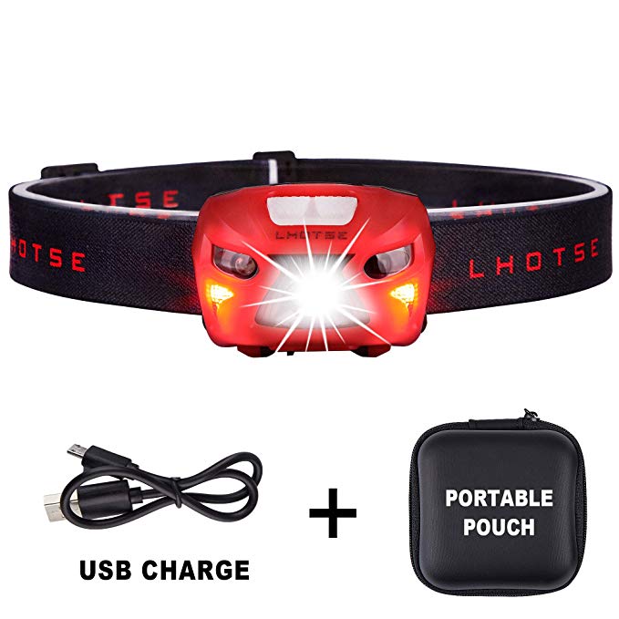 350 Lumens Ultra Bright Portable Sensor Improved CREE LED Headlamp - 8 Lighting Modes White & Red LED, 2.2 oz Lightweight, Rechargeable 48hours Use, Best Headlamp for Camping Any Lighting use