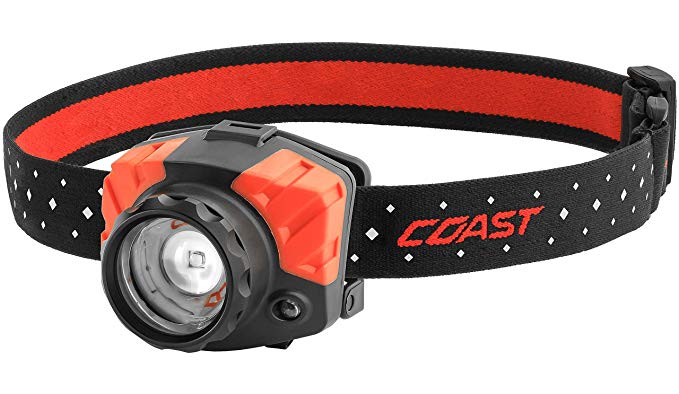 COAST FL85 615 Lumen Dual Color Pure Beam Focusing LED Headlamp with Twist Focus Hinged Beam Adjustment Hard Hat Compatibility and Reflective Strap,