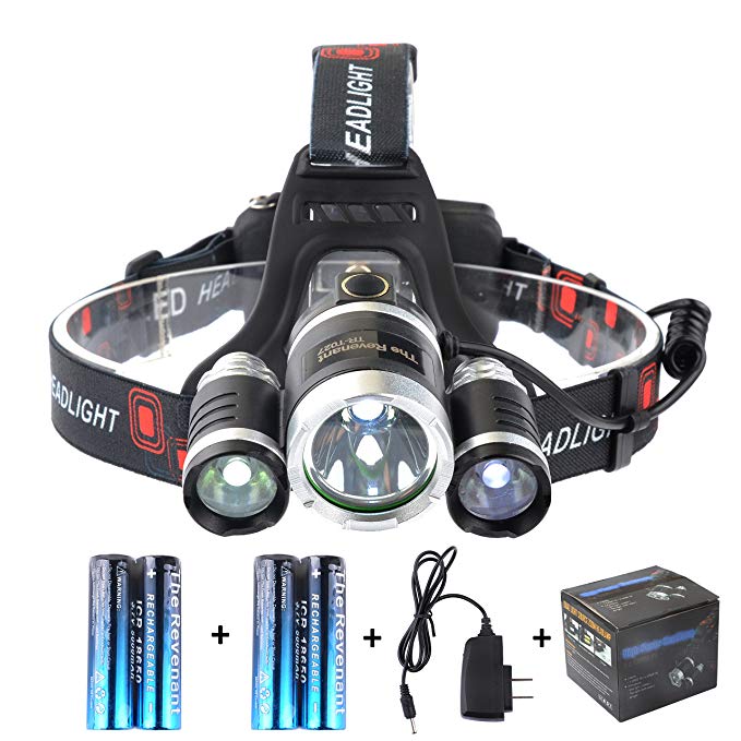 The Revenant Super Bright LED Headlamp 4 Modes 3 CREE XM-L T6 Waterproof & Lightweight Camping Outdoor Sports Headlight