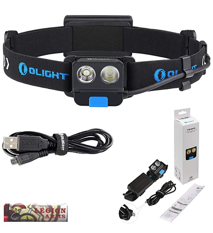 Olight H16 Wave LED Headlamp lightweight Motion Activation Rechargeable flashlight, Two Cree LEDs, focused and flood dual beams with headband, 2000mAh Reachargeable battery pack and LegionArms sticker