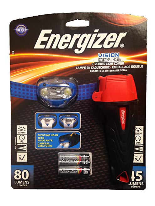 Energizer LED Vision Headlight Plus LED Rubber Light Combo, Batteries Included