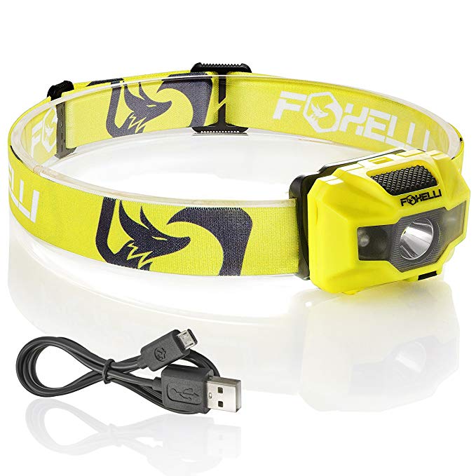 Foxelli USB Rechargeable Headlamp Flashlight - 180 Lumen, up to 40 Hours of Constant Light on a Single Charge, Bright White Led + Red Light, Compact, Easy to Use, Lightweight & Comfortable Headlight