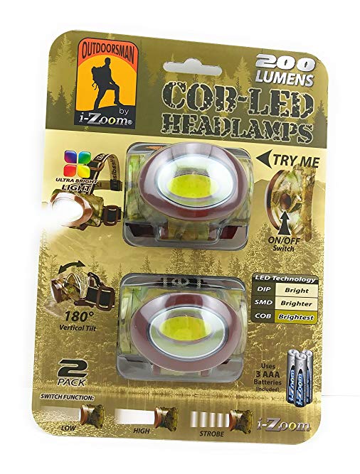 2 pack i-Zoom Cob LED 200 Lumens Camo Headlamp